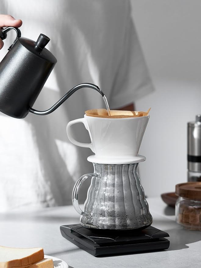 DOWAN Pour Over Coffee Maker, Non-Electric Pour Over Coffee Dripper, Manual Brew Maker, Single Cups Porcelain Slow Brewing Accessories for Gifts,White