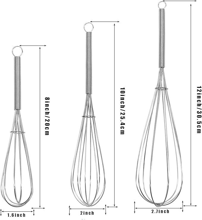 Mini Wire Whisk, 10 Inch Small Whisk for Cooking - Ergonomic Spiral Handle, 304 Stainless Steel - Ideal for Whisking, Beating, Blending & Mixing Sauces - Silver