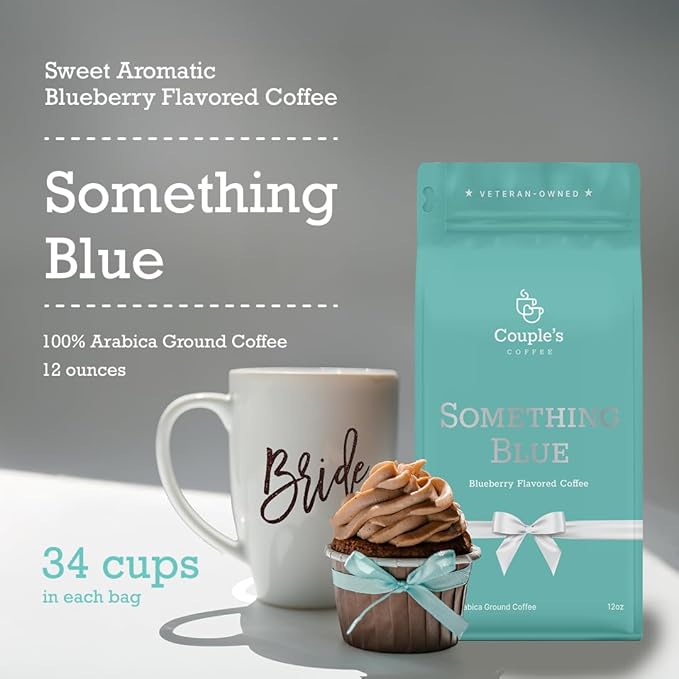 Couple’s Coffee Blueberry Flavored Ground Coffee | Something Blue Medium Roast Coffee | Perfect Something Blue Gift for Bride & Bride to Be Gifts | 12oz