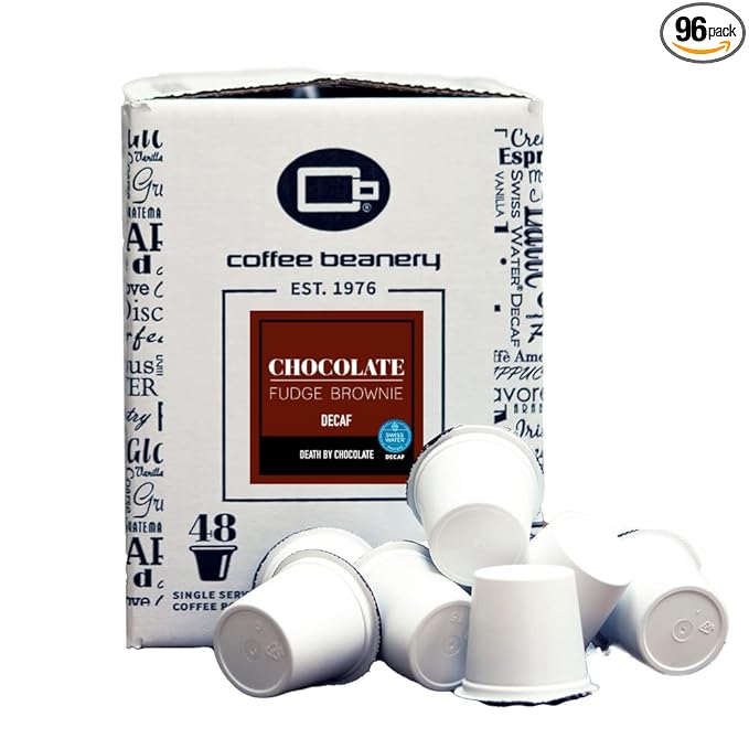 Chocolate Fudge Brownie Decaf Coffee Pods by Coffee Beanery | 96ct Bulk Flavored Decaf Coffee Pods Medium Roast Coffee
