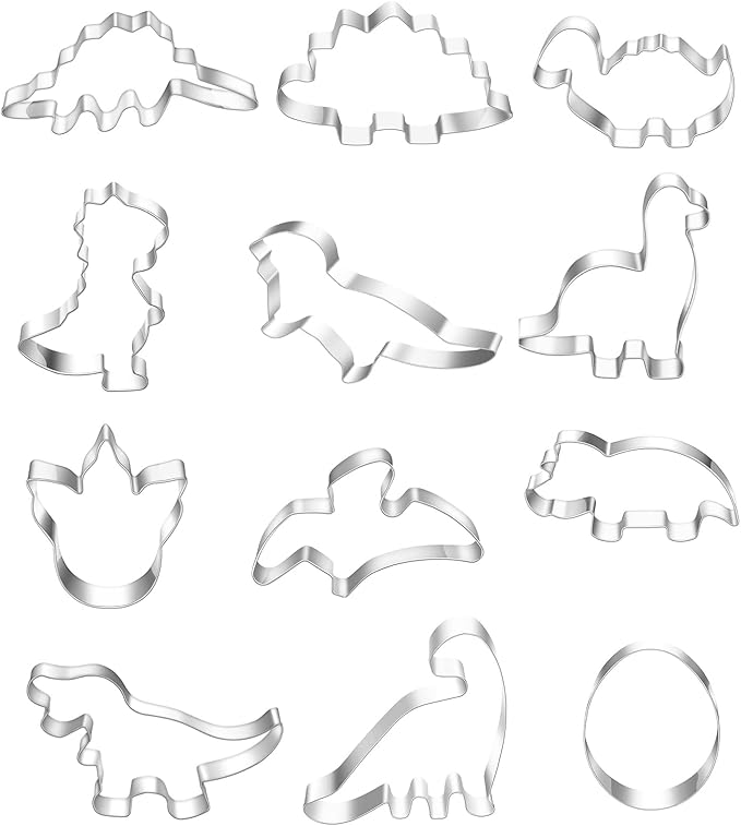 Dinosaur Cookie Cutters Set Small Size Stainless Steel Shaped for Kids Birthday Party Supplies,Footprint,Dinosaur Eggs,different dinosaur shapes.