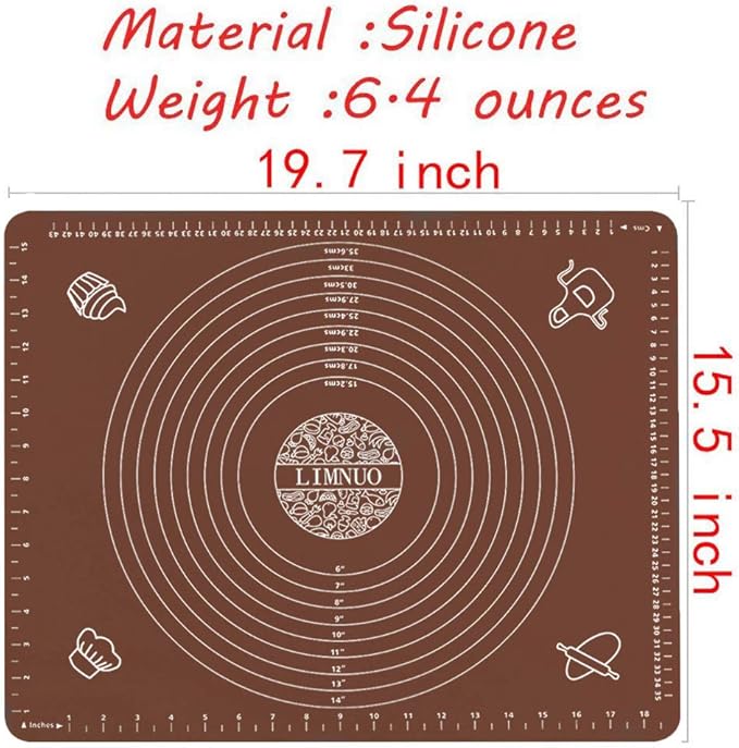 LIMNUO Silicone Baking Mat, Extra Thick Large Non Stick Pastry Mat Sheet for Dough Pie Crust Rolling Mats (Brown, XL-18''(W)*25''(L))