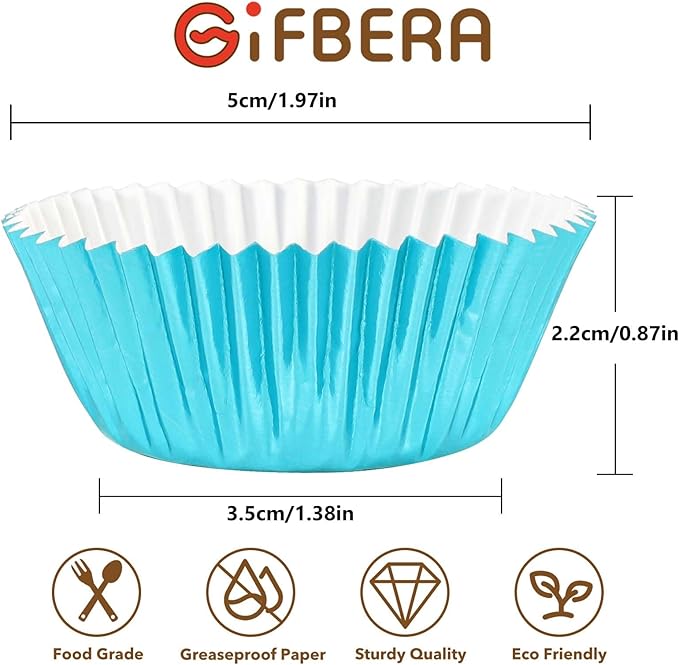 Gifbera 300-Count Mini Foil Cupcake Liners Metallic Muffin Liners Baking Cups, Aqua