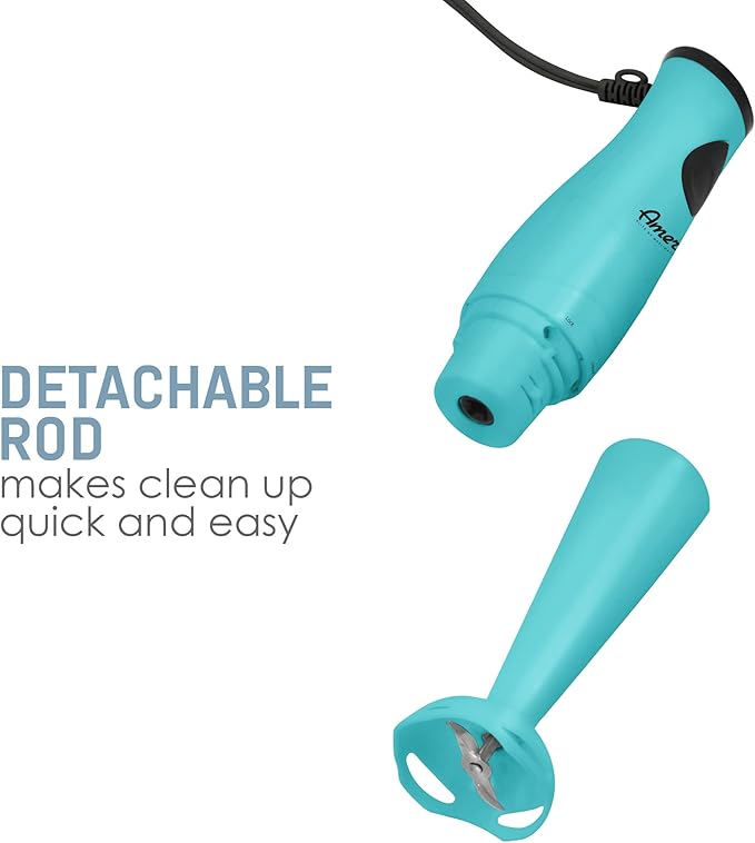 Elite Gourmet EHB-2425BL Aqua Electric Immersion Hand Blender, 150 Watts, For Soups, Sauces, Baby Food, Blue