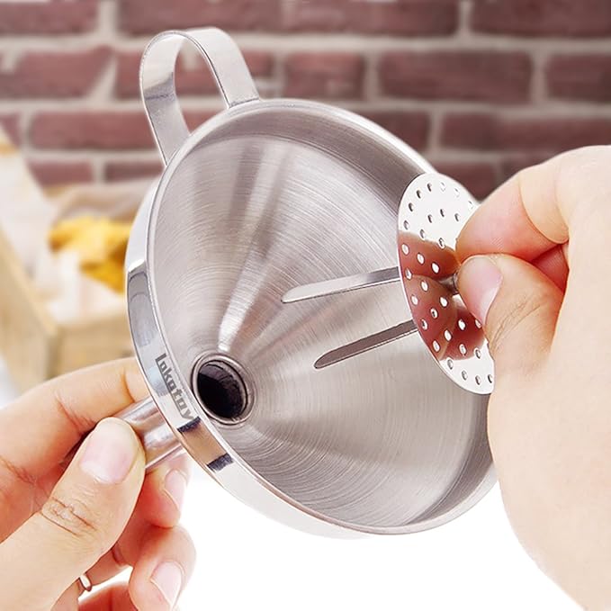 5.5-Inch 14CM Stainless Steel Kitchen Funnel with Strainer Filter for Transferring of Liquid Dry Ingredients and Metal Cooking Funnel