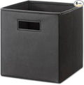 Whitmor 4 Pack 12 Inch Black Foldable Diamond-Patterned Faux Leather Storage Cube Bins with Handles – Ideal for Living Room, Bedroom & Office Organization