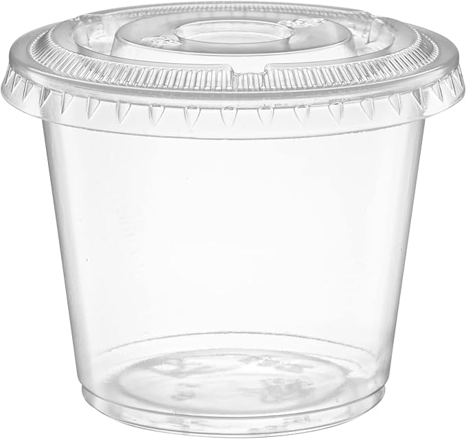 5 oz - 100 Sets Clear Diposable Plastic Portion Cups With Lids, Small Mini Containers For Portion Controll, Meal Prep, Sauce Cups, Slime, Medicine, Dressings, Crafts, Disposable Souffle Cups
