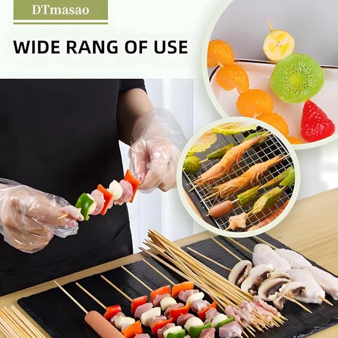 200PCS 8 inch Bamboo Skewers for wooden sticks， BBQ，Appetiser，Fruit，Cocktail，Kabob，Chocolate Fountain，Grilling，Kitchen，crafting and Party. Φ=3mm, More Size Choices 6"/8"/10"/12"/36"