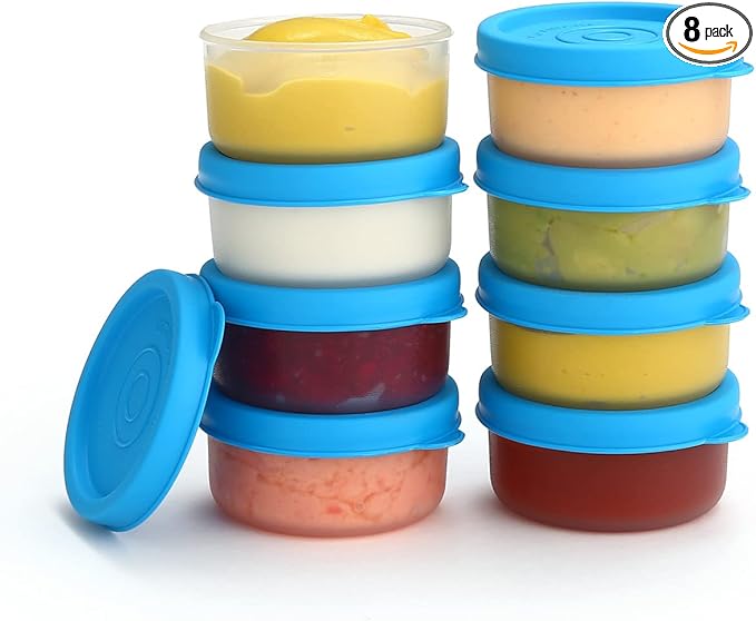 Condiment Cups Containers with Lids- 8 pk. 1.3 oz.Salad Dressing Container to go Small Food Storage Containers with Lids- Sauce Cups Leak proof Reusable Plastic BPA free for Lunch Box Picnic Travel