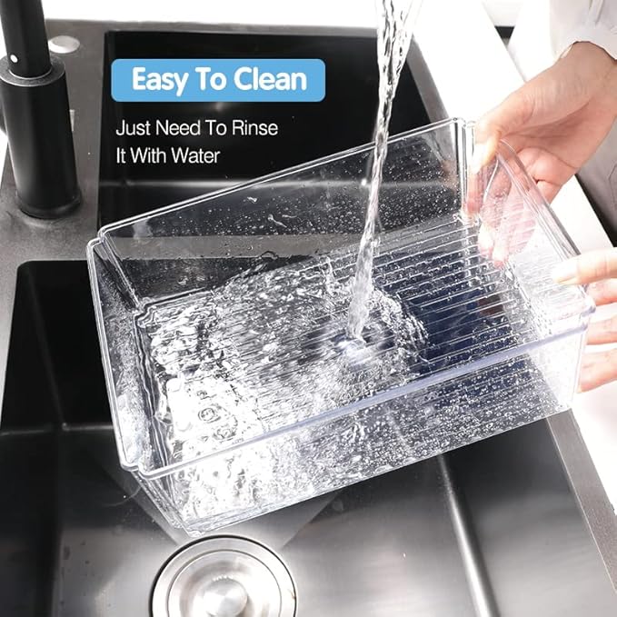 10-Pack Clear Fridge Organizer Bins with Lids, Stackable Refrigerator Storage Containers, BPA-Free with Drain Tray & Anti-Slip Base for Fruits, Veggies, Drinks