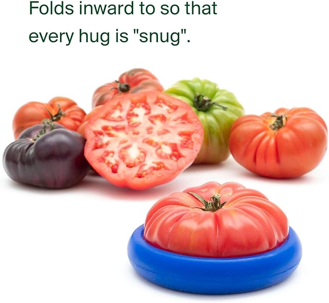 Food Huggers 5pc Reusable Silicone Food Savers | BPA Free & Dishwasher Safe | Fruit & Vegetable Produce Storage for Onion, Tomato, Lemon, Banana, Cans & More | Round, Ice Blue