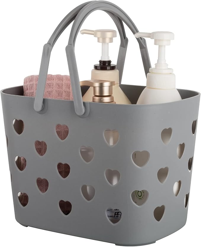 Anyoifax Portable Shower Caddy Tote Plastic Storage Basket with Handle Box Organizer Bin for Bathroom, Pantry, Kitchen, College Dorm, Garage - Grey