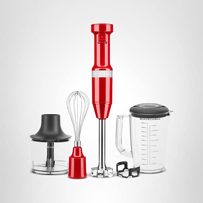 KitchenAid Variable Speed Corded Hand Blender with Accessories, Empire Red, KHBV83ER