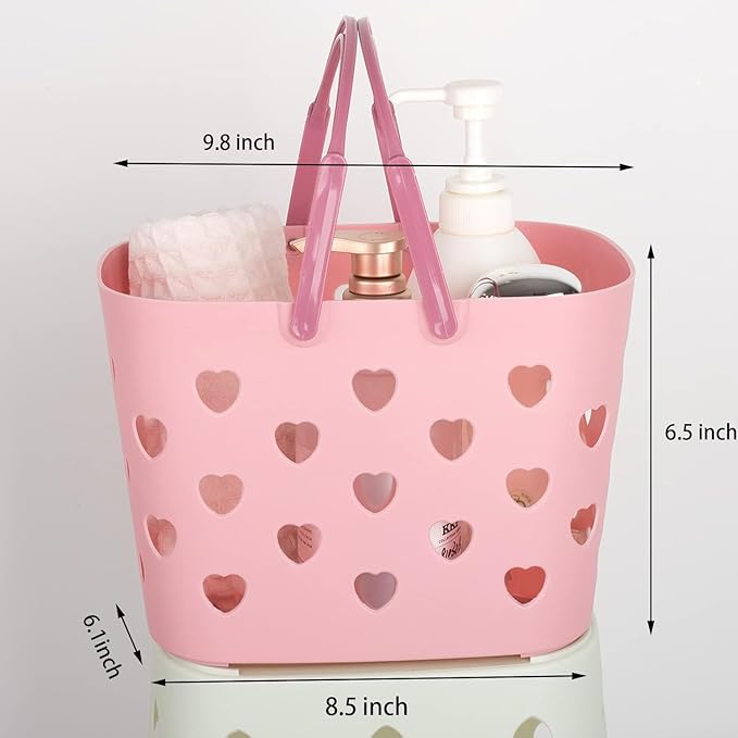 Anyoifax Portable Shower Caddy Tote Plastic Storage Basket with Handle Box Organizer Bin for Bathroom, Pantry, Kitchen, College Dorm, Garage - Pink