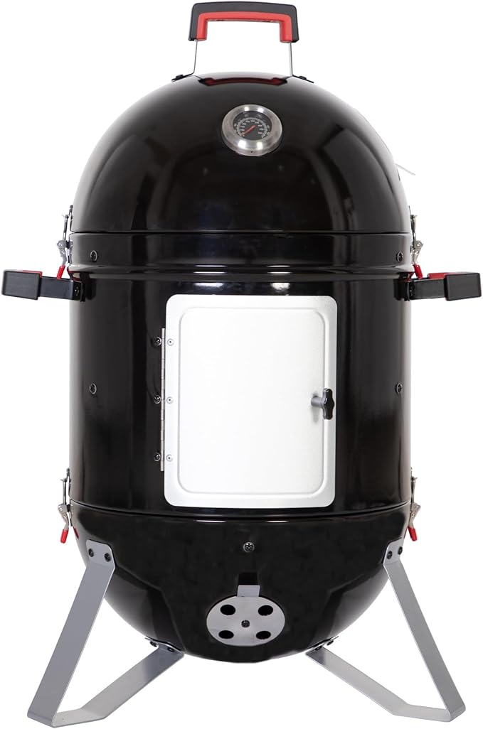 MFSTUDIO 18" Vertical Smoker and BBQ Grill, Pure Porcelain-Enameled Cooker, Heavy Duty Charcoal & Woods Outdoor Grill for Smoker, Black