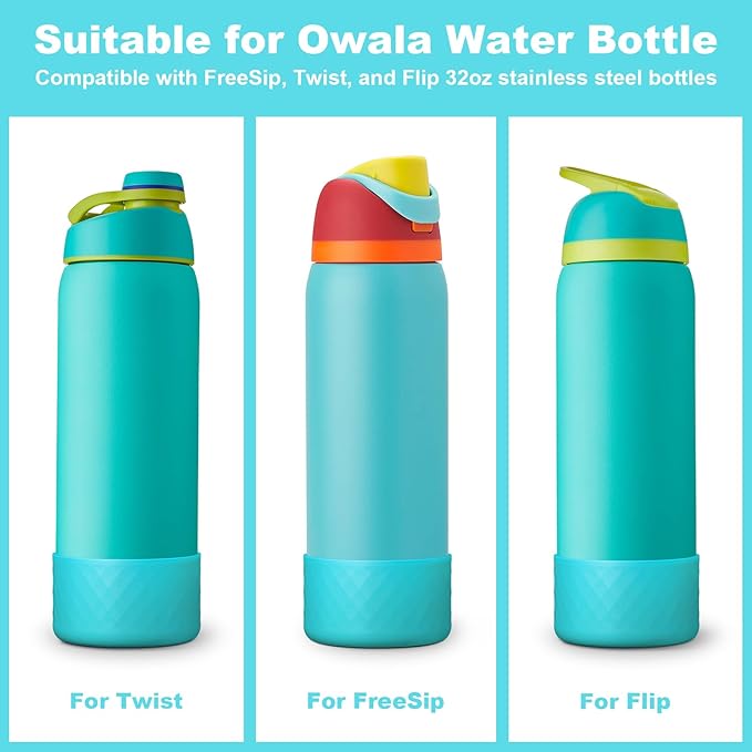 2PCS Silicone Water Bottle Boot for Owala 32oz, Protective Bottom Bumper Anti-Slip Sleeve for FreeSip, Twist, and Flip Stainless Steel Bottles, Dishwasher Safe and BPA Free(Blue)