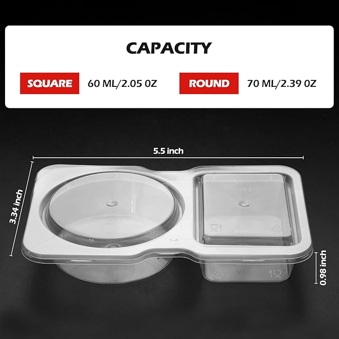 20 Set Reusable Snack Containers, 2-Compartment Dipping Containers with Lid for Refrigeration, Portion Control, Outdoor Takeaway Sauce Dip Case