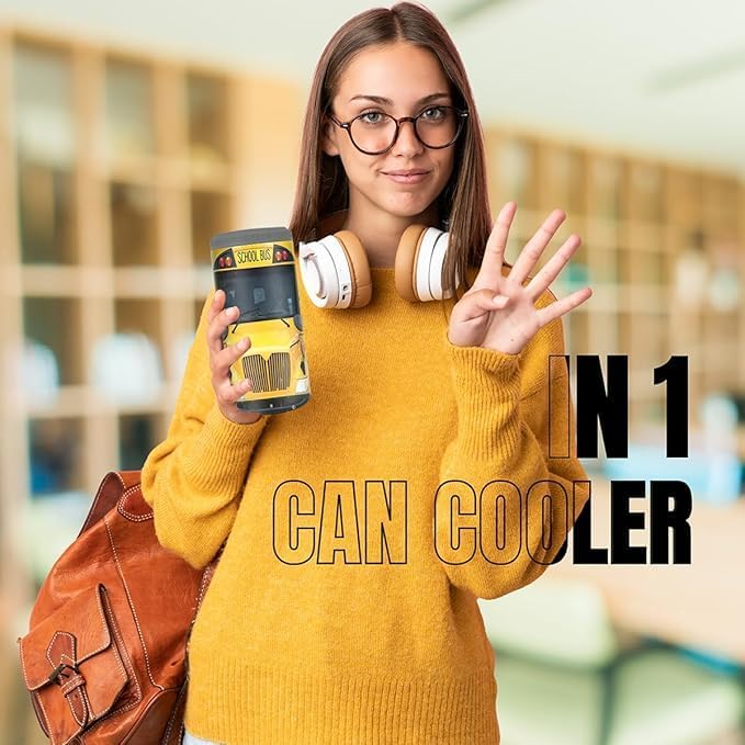 SANDJEST School Bus Driver Tumbler - 4-in-1 Design Tumbler Cup Can Cooler - 12oz Stainless Steel Insulated Cans Coozie Travel Mug Birthday, Christmas, Appreciation, Teacher's Day Gifts for Teachers