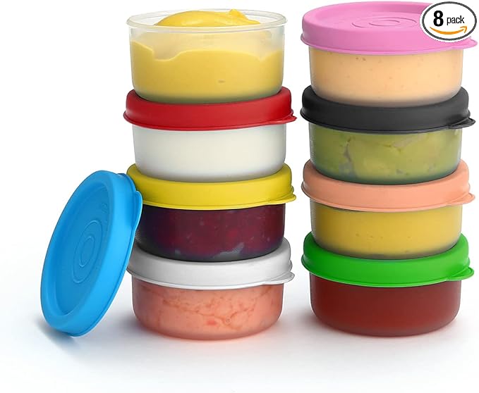Condiment Cups Containers with Lids- 8 pk. 1.3 oz.Salad Dressing Container to go Small Food Storage Containers with Lids- Sauce Cups Leak proof Reusable Plastic BPA free for Lunch Box Picnic Travel