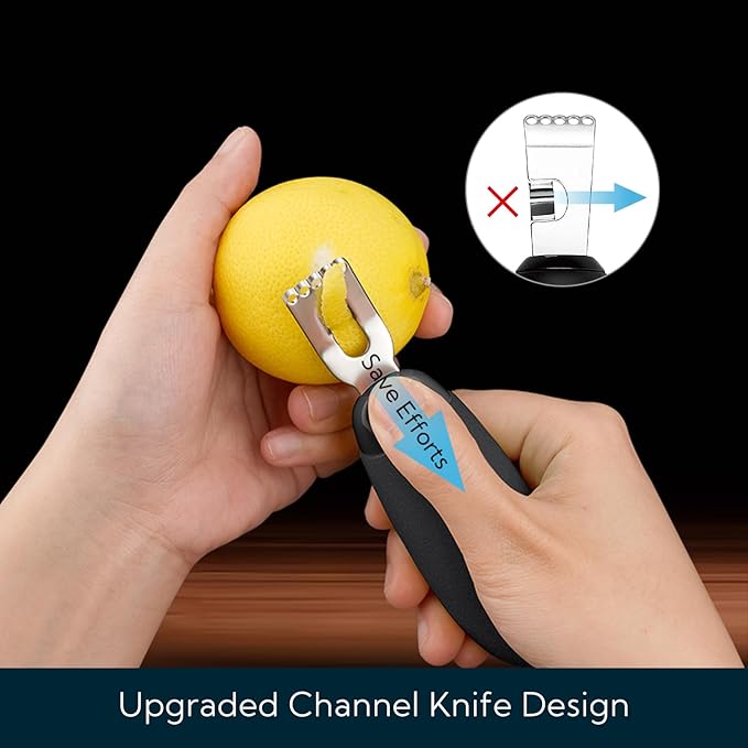 KITCHENDAO Citrus Lemon Peeler Zester Tool to Save Effort, Ultra Sharp Lemon Rind Twist Peeler Tool Bar Bartender Lime Lemon Stripper for Cocktails Kitchen, Black, KD0482B