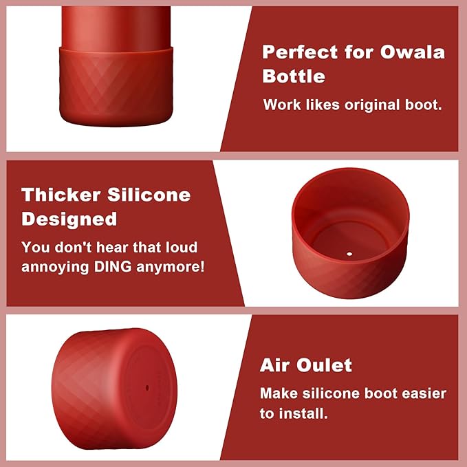 2PCS Silicone Water Bottle Boot for Owala 32oz, Protective Bottom Bumper Anti-Slip Sleeve for FreeSip, Twist, and Flip Stainless Steel Bottles, Dishwasher Safe and BPA Free(Dark Red)