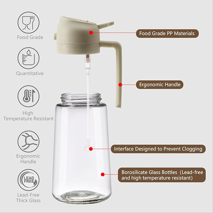 2PCS Oil Sprayer for Cooking, 16oz/470ml 2 In 1 Glass Olive Oil Sprayr & pourer for Kitchen, Air Fryer, Cooking, Salad, BBQ (Black,White)