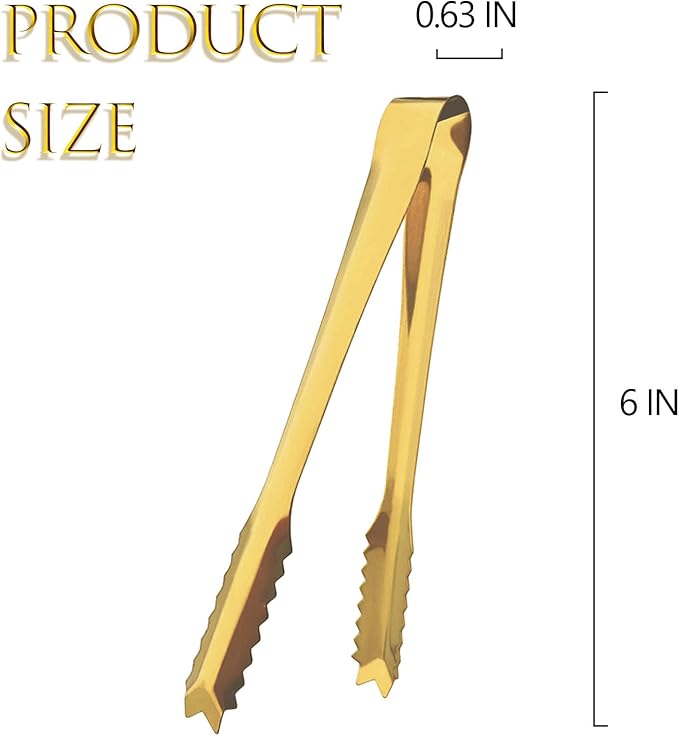 6 Pcs Ice Tongs Stainless Steel 6 Inch with Serrated Teeth Durable Serving Metal Tongs for Kitchen, BBQ, Buffet & Party Secure Grip Mini Tongs for Ice Cubes, Sugar, Salad，Appetizers