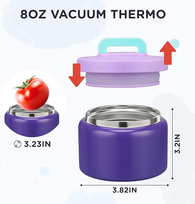 MAISON HUIS 8oz Soup Thermo Wide Mouth Vacuum Insulated Thermo Food Jar, Leak Proof Stainless Steel Thermo for Hot&Cold Food Kids Food Lunch Soup Container for School Travel