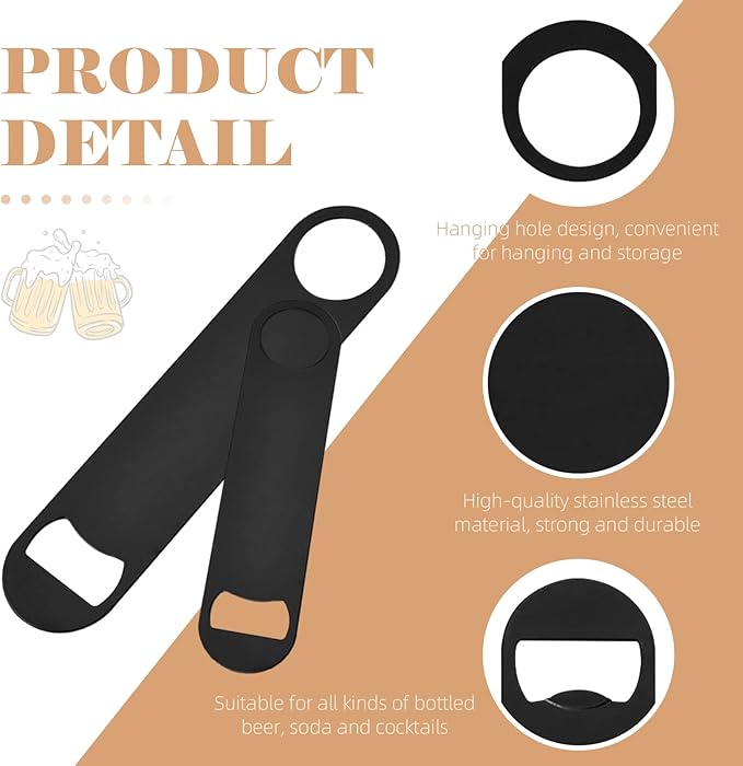 24 Pack Flat Beer Bottle Opener 5 inch Heavy Duty Stainless Steel Flat Bottle Opener Metal Beer Bottle Openers Black Beer Openers for Bartender Kitchen Bar or Restaurant (Black, 5 inch)
