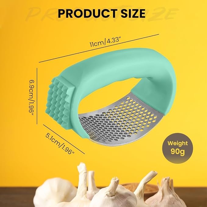 Garlic Press Rocker Stainless Steel, Garlic Crusher with Peeler & Cleaning Brush, Easy to Use Garlic Mincer for Kitchen Cooking, Ergonomic Garlic Chopper Tool, Durable Garlic Presser Gadget (Pink)