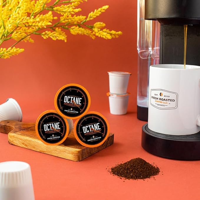 Fresh Roasted Coffee, Octane Italian Dark Roast, Artisan Blend, 96 Pods for K Cup Brewers