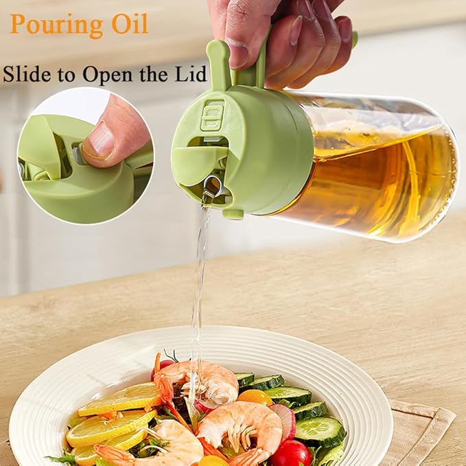 Olive Oil Sprayer Mister for Cooking,2 in 1 Olive Oil Dispenser Bottle for Kitchen,17oz Oil Sprayer for Cooking,Premium Glass Oil Mister Bottle for Air Fryer,Barbecue,Salad,Frying,BBQ (Green 1 Pack)