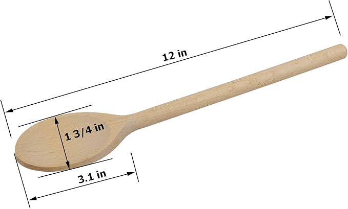 12 Inch Long Wooden Spoon Set by BICB | Natural Beechwood Mixing Spoons for Baking, Cooking & Stirring | Set of 4 Long Wooden Spoons | Cookware Sauce Spoons | Wood Mixing Spoon Set