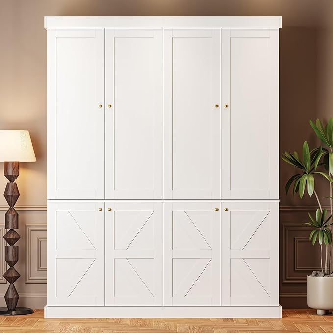 70.8" Tall Farmhouse Kitchen Pantry Cabinet with Doors, Modular Storage Cabinet with 4-Tier Adjustable Shelves, White, Wooden Hutch for Kitchen, Living Room
