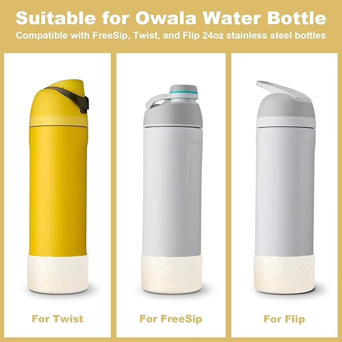 2PCS Silicone Water Bottle Boot for Owala 24oz, Protective Bottom Bumper Anti-Slip Sleeve for FreeSip, Twist, and Flip Stainless Steel Bottles, Dishwasher Safe and BPA Free(Shiny Gold)