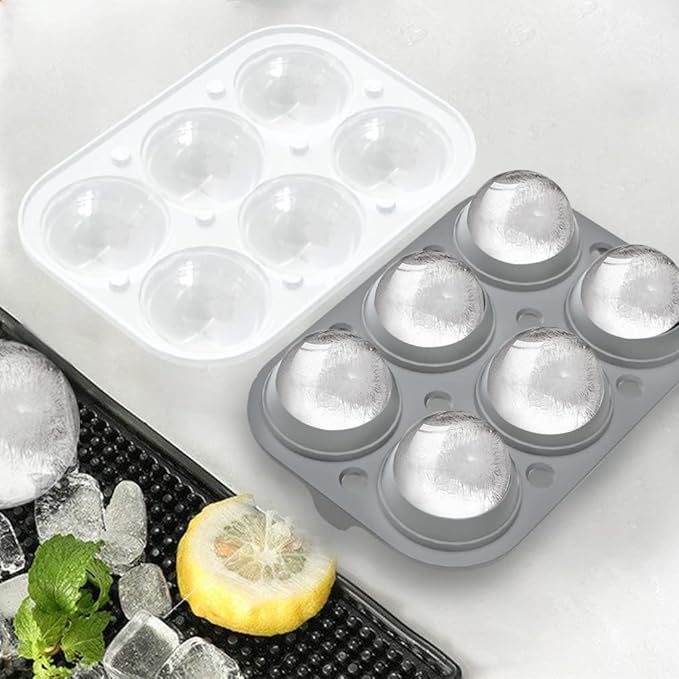 ROTTAY Ice Cube Trays (Set of 2), Sphere Ice Ball Maker with Lid & Large Square Ice Cube Maker for Whiskey, Cocktails and Homemade, Keep Drinks Chilled, Grey