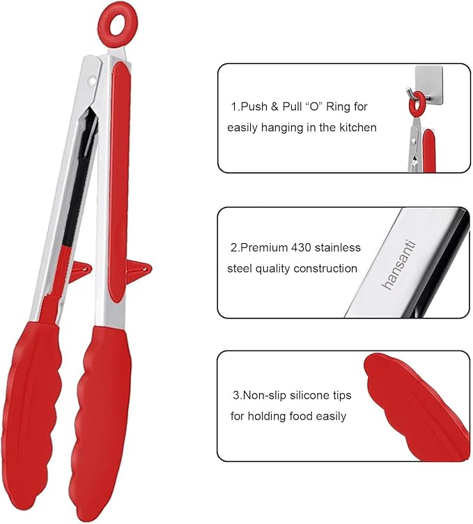 4 Pack Silicone Kitchen Cooking Tongs Set, Stainless Steel Nonstick Food Tong with BPA Free Silicone Tips for Serving Pasta Spaghetti Steak Pie Pizza Salad Vegetable Fruit Grilling BBQ Buffet 9" & 12"