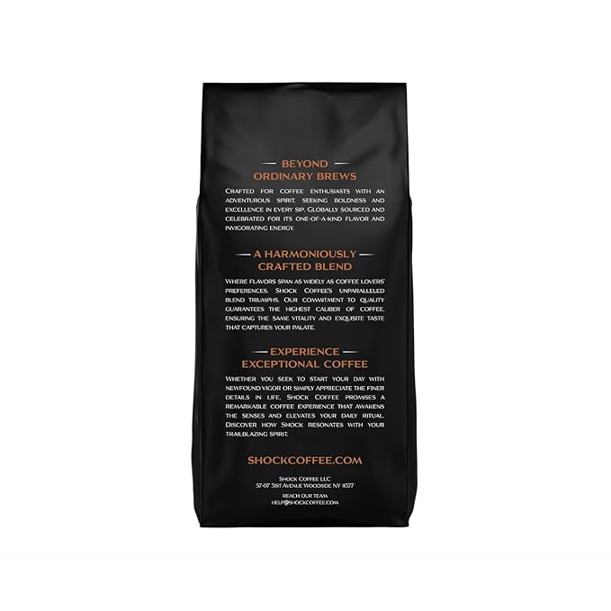 Shock Coffee Naturally Bold | Extra High Caffeine Strong Coffee | Medium Dark Roast Ground | Premium Arabica | 8 ounce