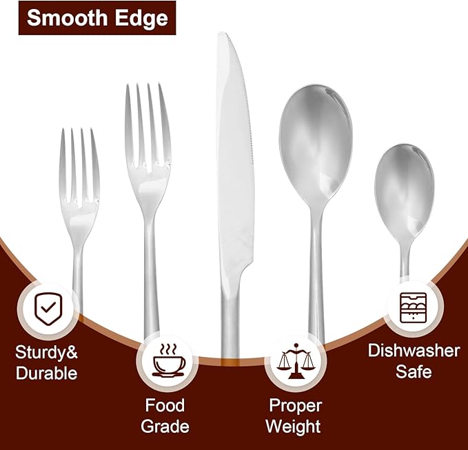 20-Piece Silverware Set with Handle, Stainless Steel Flatware Set, Cutlery Set Mirror Polished, Dishwasher Safe, Service for 4