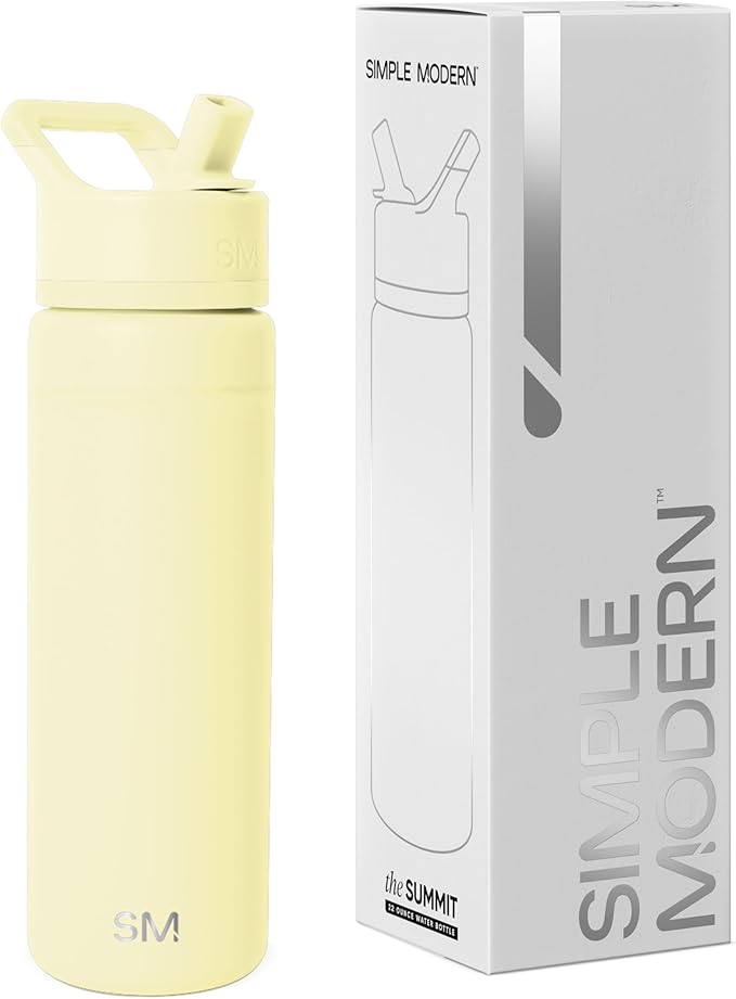 Simple Modern Water Bottle with Straw Lid | Vacuum Insulated Stainless Steel Metal | Reusable Leak Proof BPA-Free Cup for School | Summit Collection | 22oz, Buttercup
