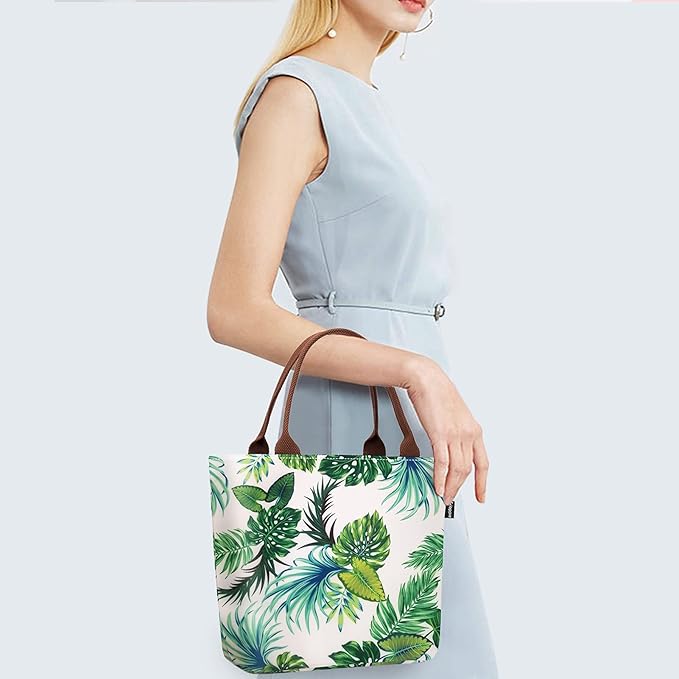 Gloppie Insulated Lunch Tote for Women | 9L Leakproof Cooler Bag with Palm Leaf Design | Thermal Work Lunch Bag for Office, Gym & Picnic