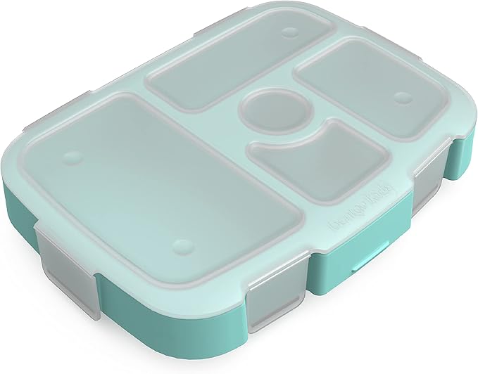 Bentgo® Kids Tray with Transparent Cover - Reusable, BPA-Free, 5-Compartment Meal Prep Container with Built-In Portion Control for Healthy, At-Home Meals & On-the-Go Lunches (Seafoam)