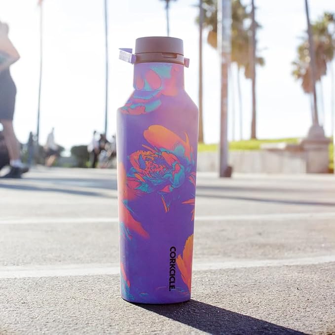 Corkcicle Classic Sport Canteen - Insulated Stainless Steel Water Bottle - Compact & Travel-Friendly - Durable - Dishwasher Safe - BPA Free - Non-Slip Silicone Base - 20 oz - Super Bloom