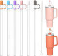 6 Clear Replacement Straws with Cover Caps for Stanley Cup 40 oz 64 oz Tumbler, Reusable Drinking Straws with Topper, Stopper, Cleaning Brush for Stanley Cup Accessorie