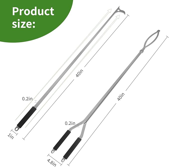 40" Fire Tongs Fire Pit Tongs Set, Stainless Steel Fireplace Tongs Log Grabber Suitable for Outdoor Fireset Fire Pit Bonfire Camp Fire Backyard Deck Indoor Fireplace Tools