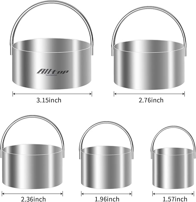 ALLTOP 5 Pieces Circle Biscuit Cutter,Professional Stainless Steel Round Cookie Cutters Tool with Ring Handle for Baking Pastry Doughnut