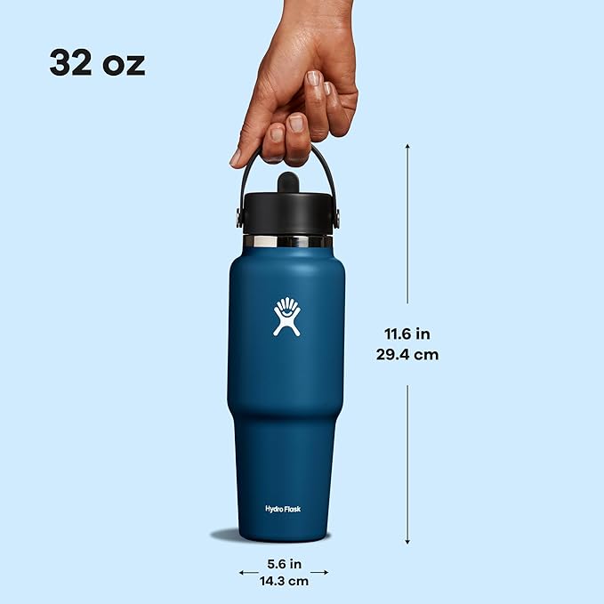 Hydro Flask Travel Water Bottle - Insulated Stainless Steel - Wide Straw Lid, Non Spill, Leakproof in 32 Oz Indigo Blue