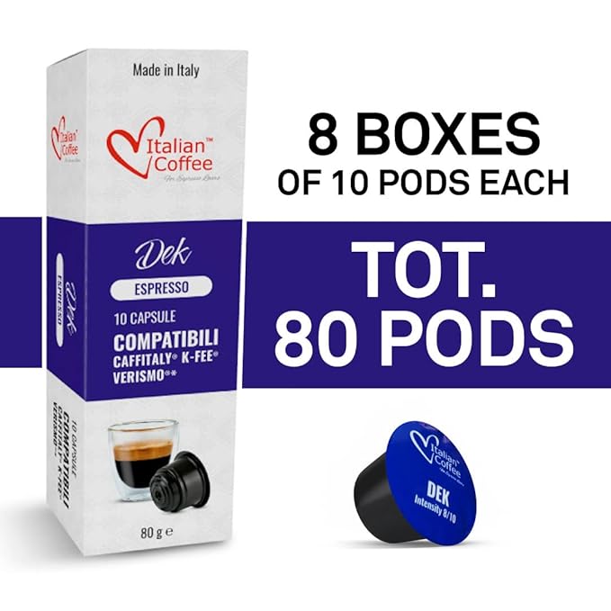 ITALIAN COFFEE FOR ESPRESSO LOVERS Italian Coffee Decaffeinated Espresso capsules compatible with Starbucks Verismo, CBTL, Caffitaly, K-fee systems "DEK" (80 pods "DEK" DECAF blend)