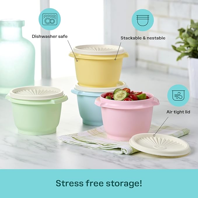 Tupperware Heritage Collection, New 16 Piece Food Storage Container Set in Vintage Colors, Dishwasher Safe and BPA Free (8 containers, 8 lids)