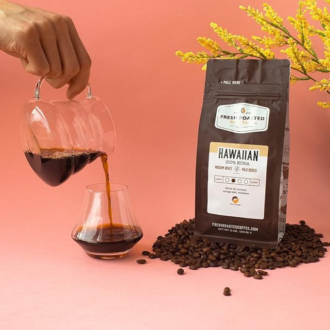 Fresh Roasted Coffee, 100% Hawaiian Kona, 12 oz, Medium Roast, Kosher, Whole Bean